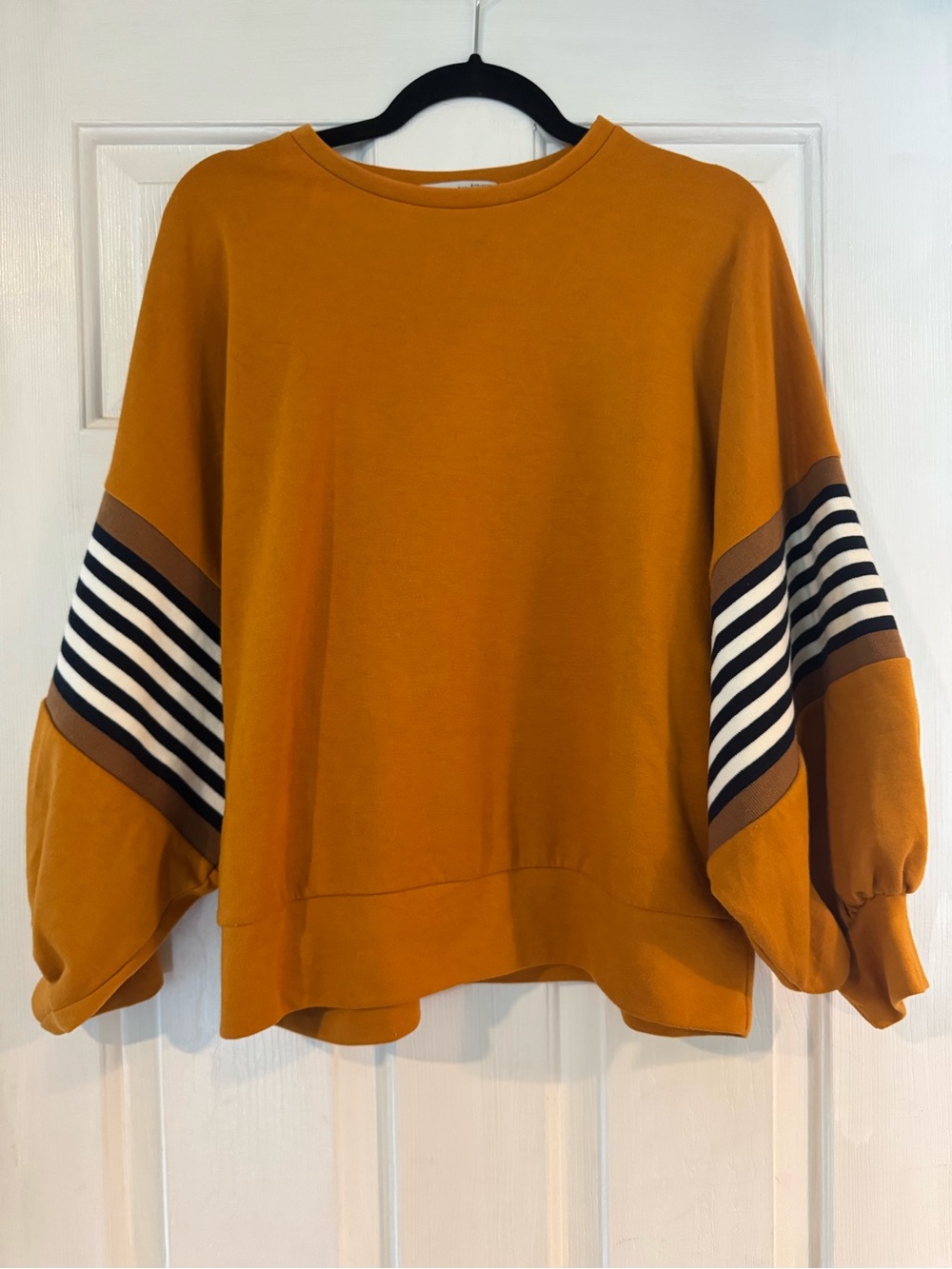 Zara Mustard Long Sleeve Top with Striped Sleeve Detail